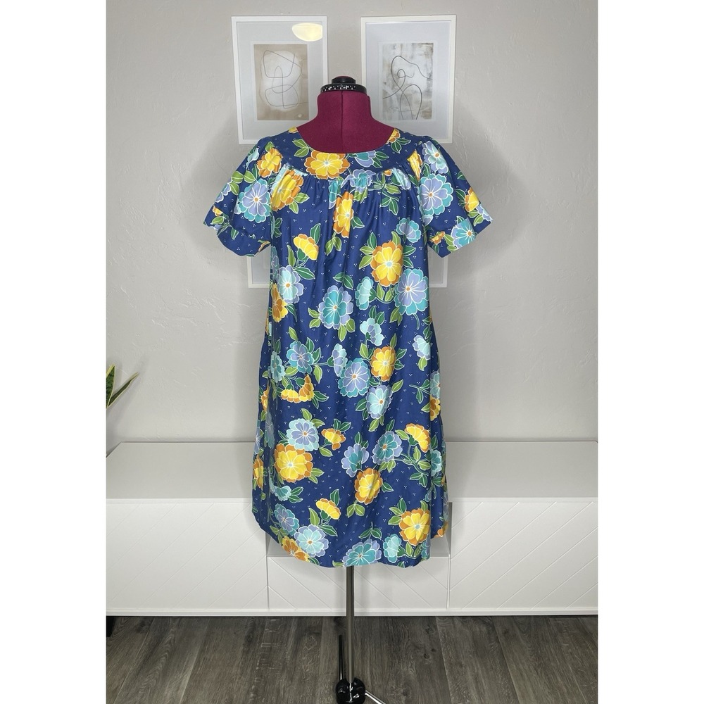 Vintage 70's Sears MuuMuu Dress Women's XL (38/40) Floral Cotton
